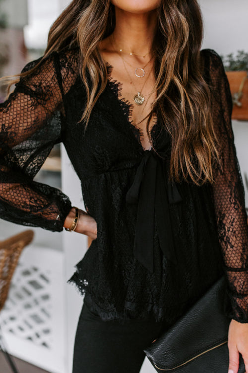 Crazy About You Lace Long Sleeve Top - 2 Colors Black