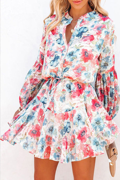 Love Of Romance Floral Print Ruffle Mini Dress - 5 Colors White