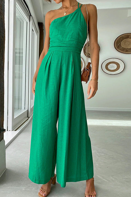 Just Kick It One Shoulder Wide-Leg Jumpsuit - 4 Colors Emerald Green