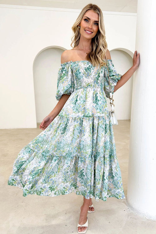Just Feels Right Smocked Puff Sleeve Maxi Dress - 5 Colors Mint Green