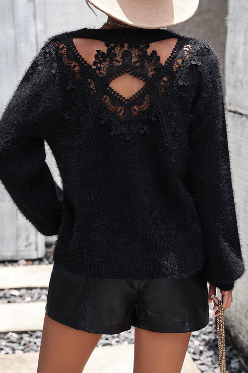 Palette of Autumn Lace Long Sleeve Sweater - 4 Colors Black