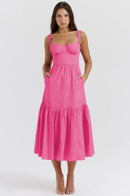 Feels Just Right Floral Print Midi Dress - 3 Colors Rose Pink