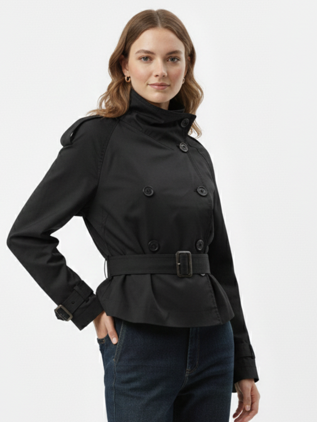 High-Neck Belted Trench Coat | Isabelle