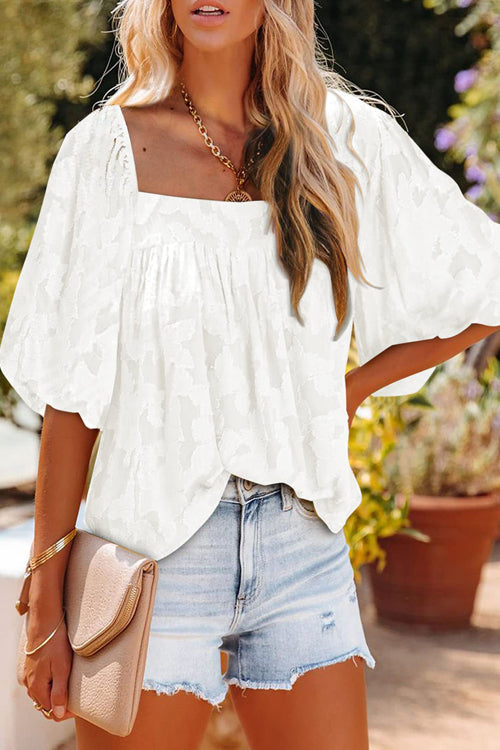 Hours with You Floral Jacquard Short Sleeve Top - 7 Colors White