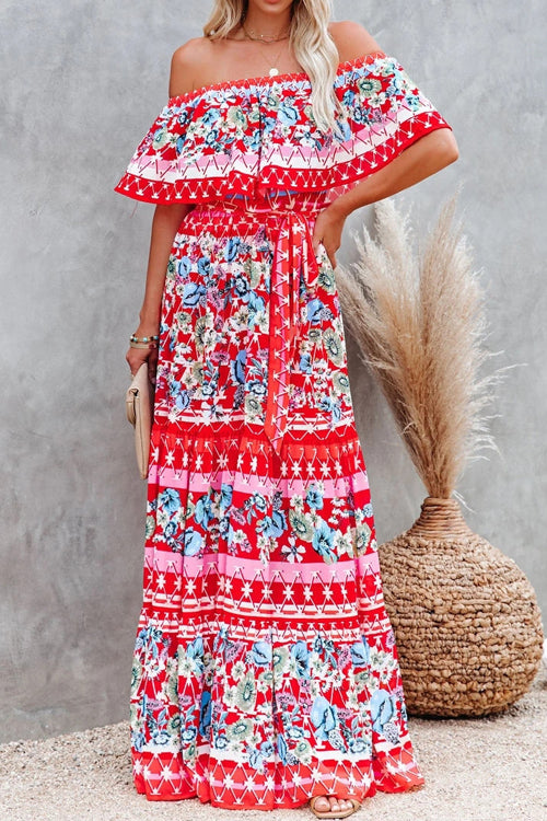 Lost In The Moment Boho Print Maxi Dress - 4 Colors Red