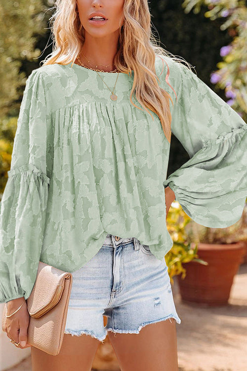 Mind On Sunshine Floral Jacquard Long Sleeve Top - 5 Colors Mint Green