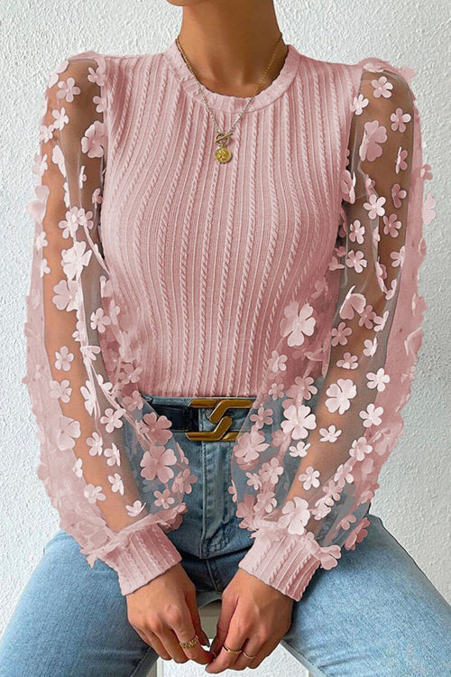 New Days Ahead Flower Ribbed Knit Top - 4 Colors Pink