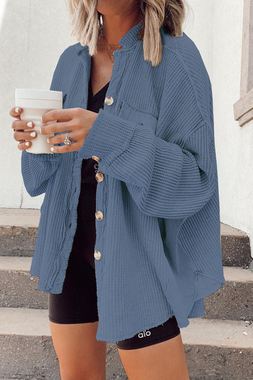 With Ease Button Down Corduroy Shacket - 6 Colors Blue