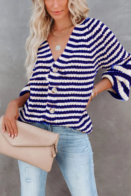 Afternoon Daydream Striped Knit Cardigan Blue