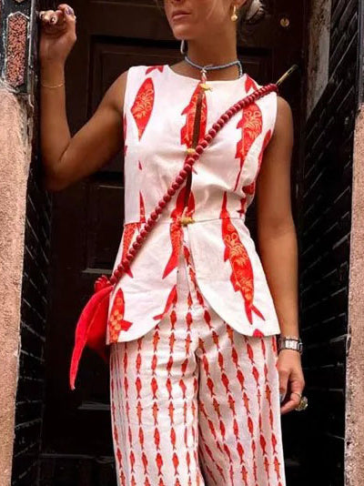 Unique Lucky Fish Print Tank Top Red