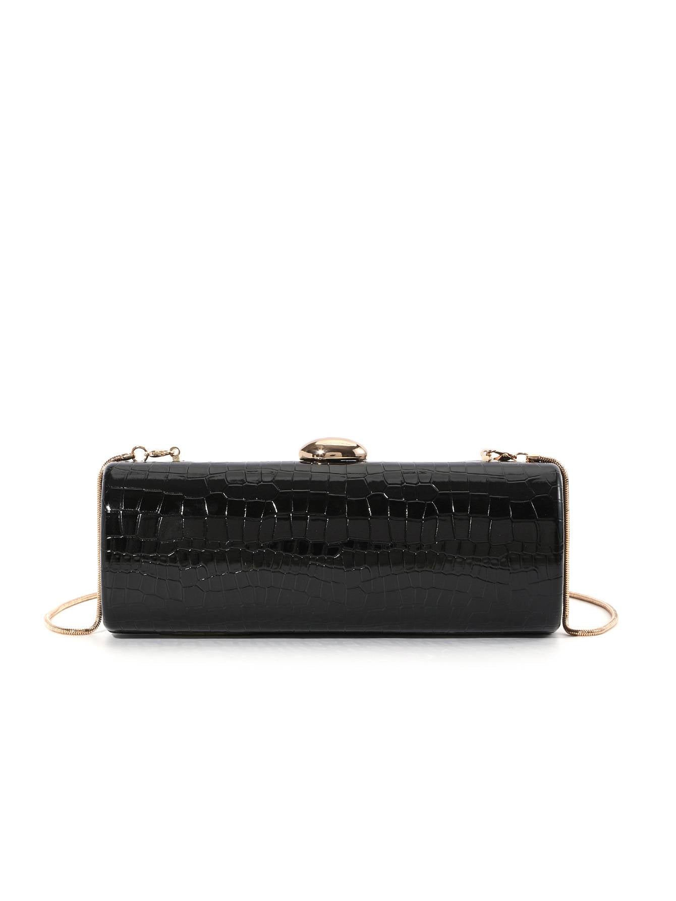 Minimalist Crocodile Pattern Handbag Chain Bag Black F