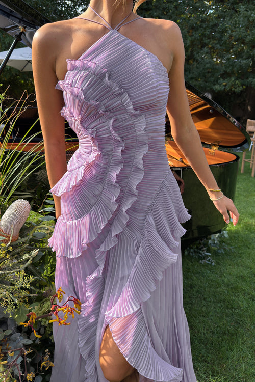 Heavenly Hues Halter Neck Pleated Maxi Dress