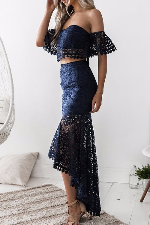 Lace Hollow-out High&Low Suit Black