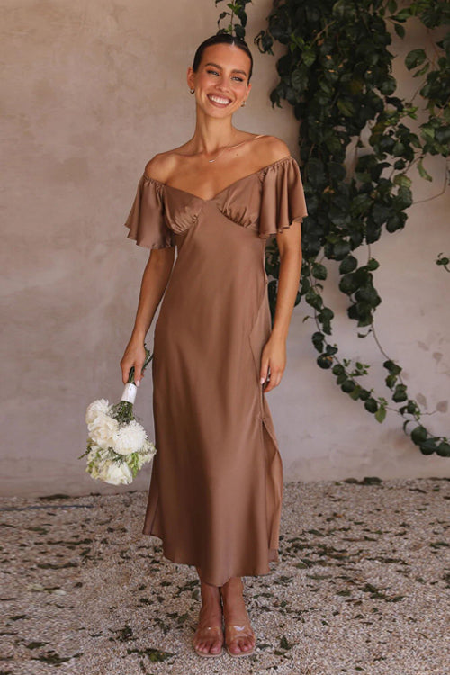 Won Your Heart Stain Short Sleeve Midi Dress - 5 Colors Brown