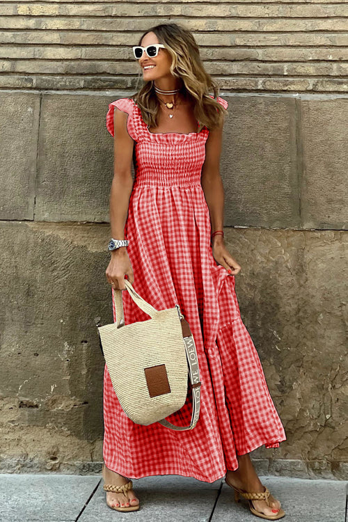 Good Feelings Ruffled Babydoll Maxi Dress - 4 Colors Red