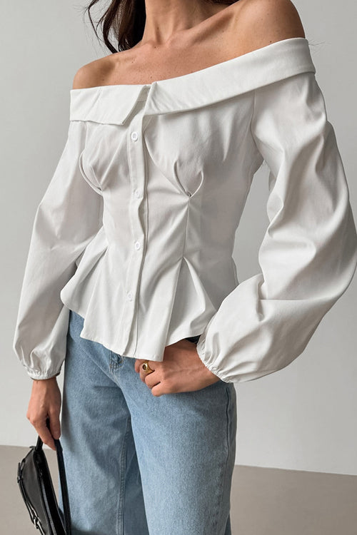 Demure and Sweet Off Shoulder Long Sleeve Top