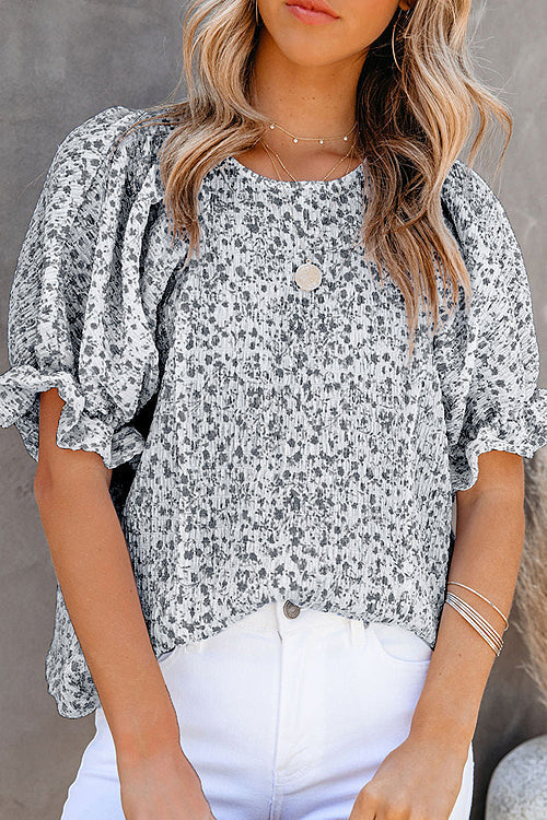 Floral Print Babydoll Puff Sleeve Blouse Top - 4 Colors Black