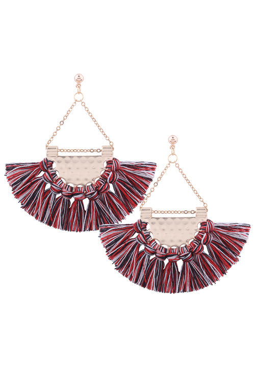 Metallic Tassel Sector Earrings Black&Red