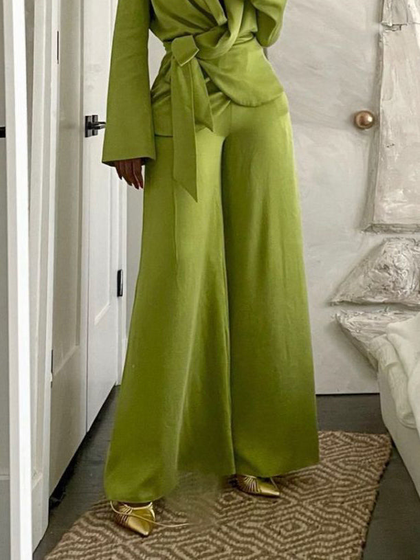 Exquisite Satin Loose Wide-leg Pants Lime Green