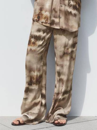 Unique Print Shirt And Wide Leg Pants Suit-Pants Printed