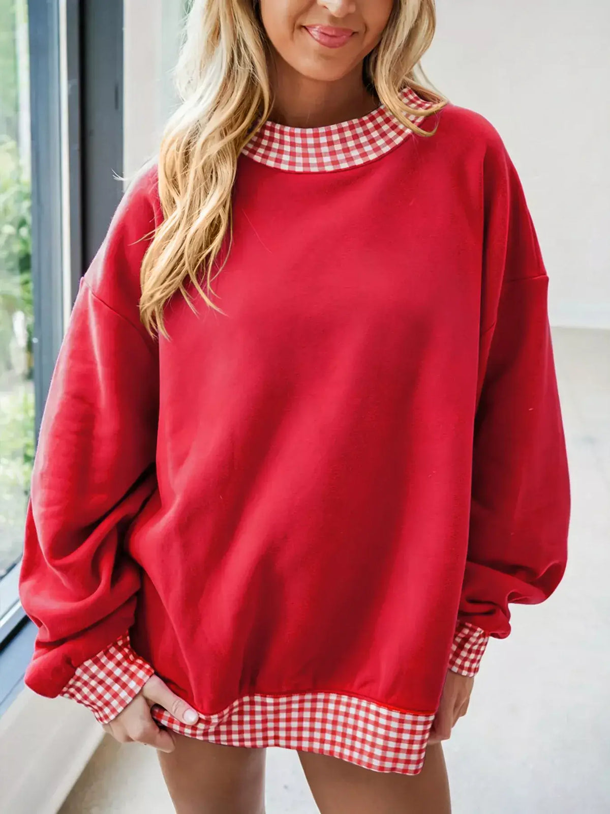 Gingham Trim Sweatshirt