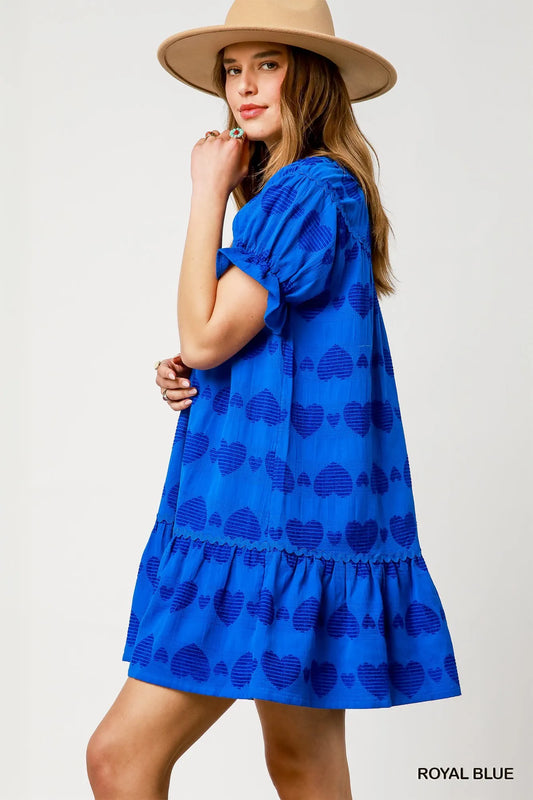 Blue Crush Heart Print Babydoll Dress