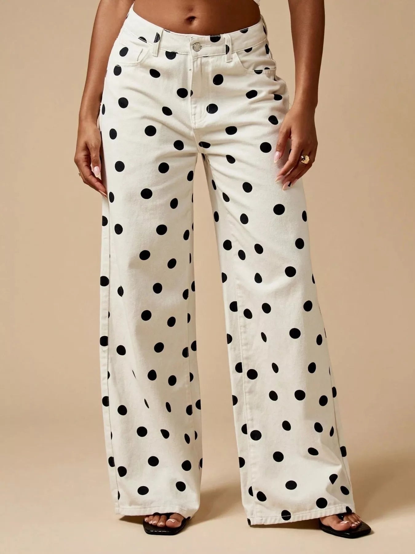 Polka Dot Wide-Leg Jeans