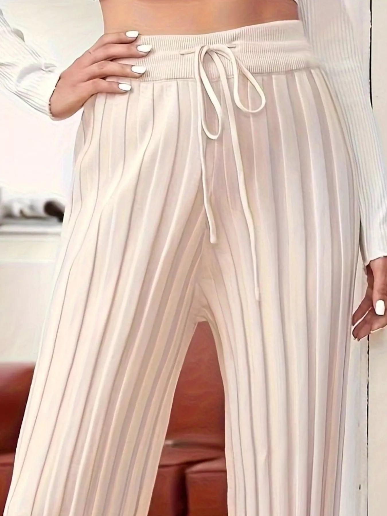 Plus Size Pleated Drawstring Waist Pants