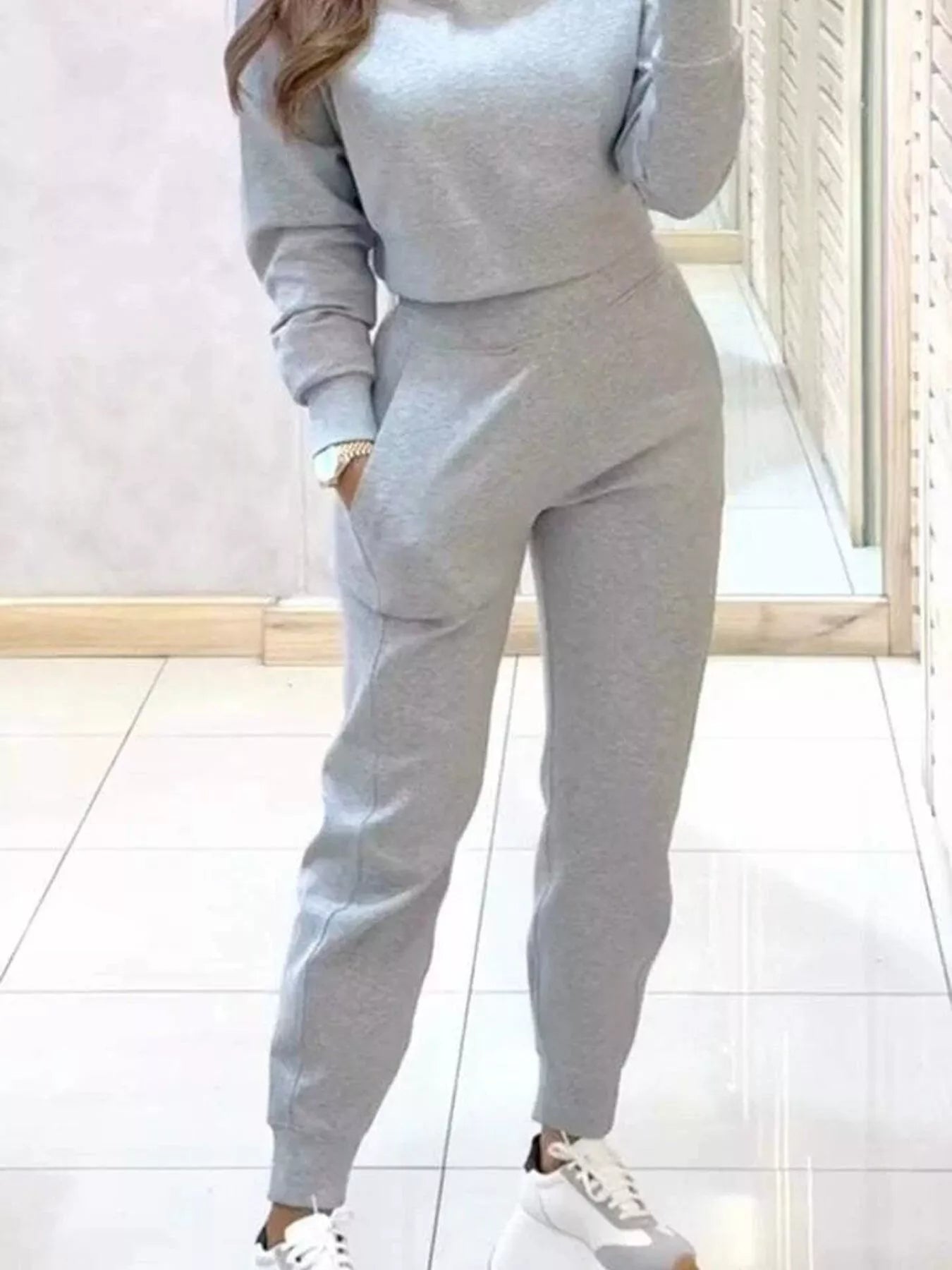 Casual Chic Cropped Sweatshirt and Jogger Set