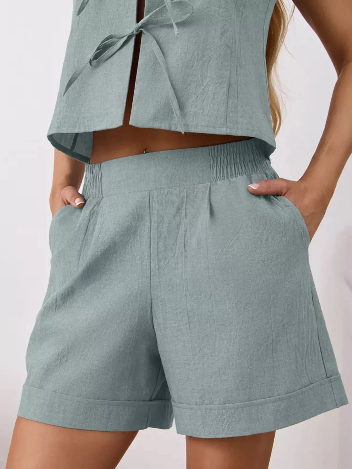 Tie-Front Sleeveless Top and Shorts Set