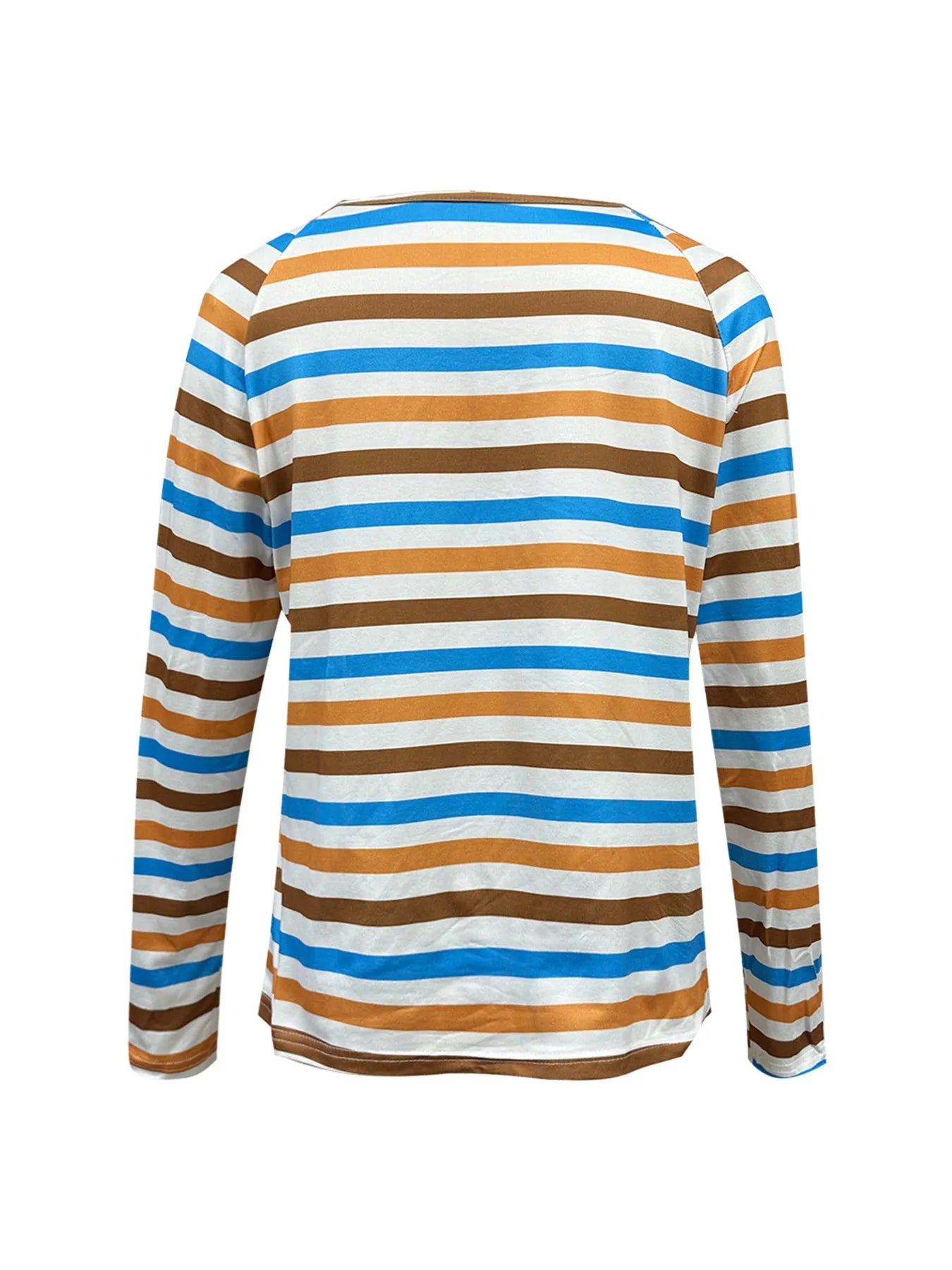 Light Blue and Gold Full Size Striped Long Sleeve Casual Top Plus Size