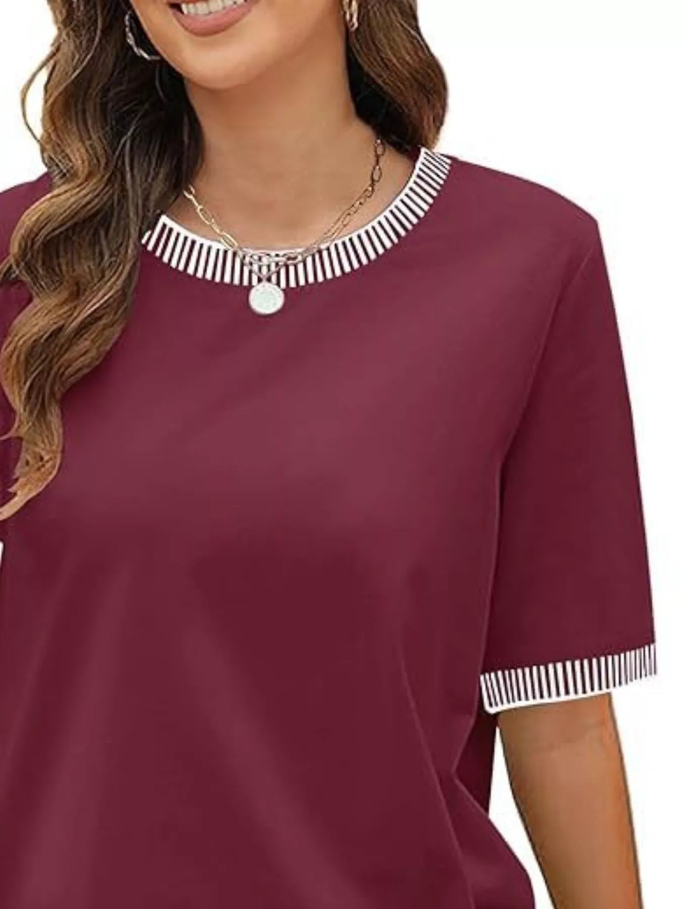 Striped Trim Casual T-Shirt