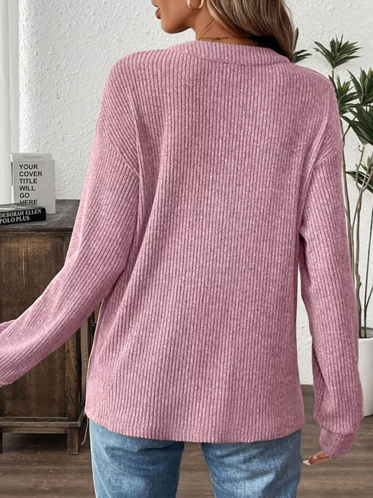 Ribbed Texture Drop Shoulder Henley Top