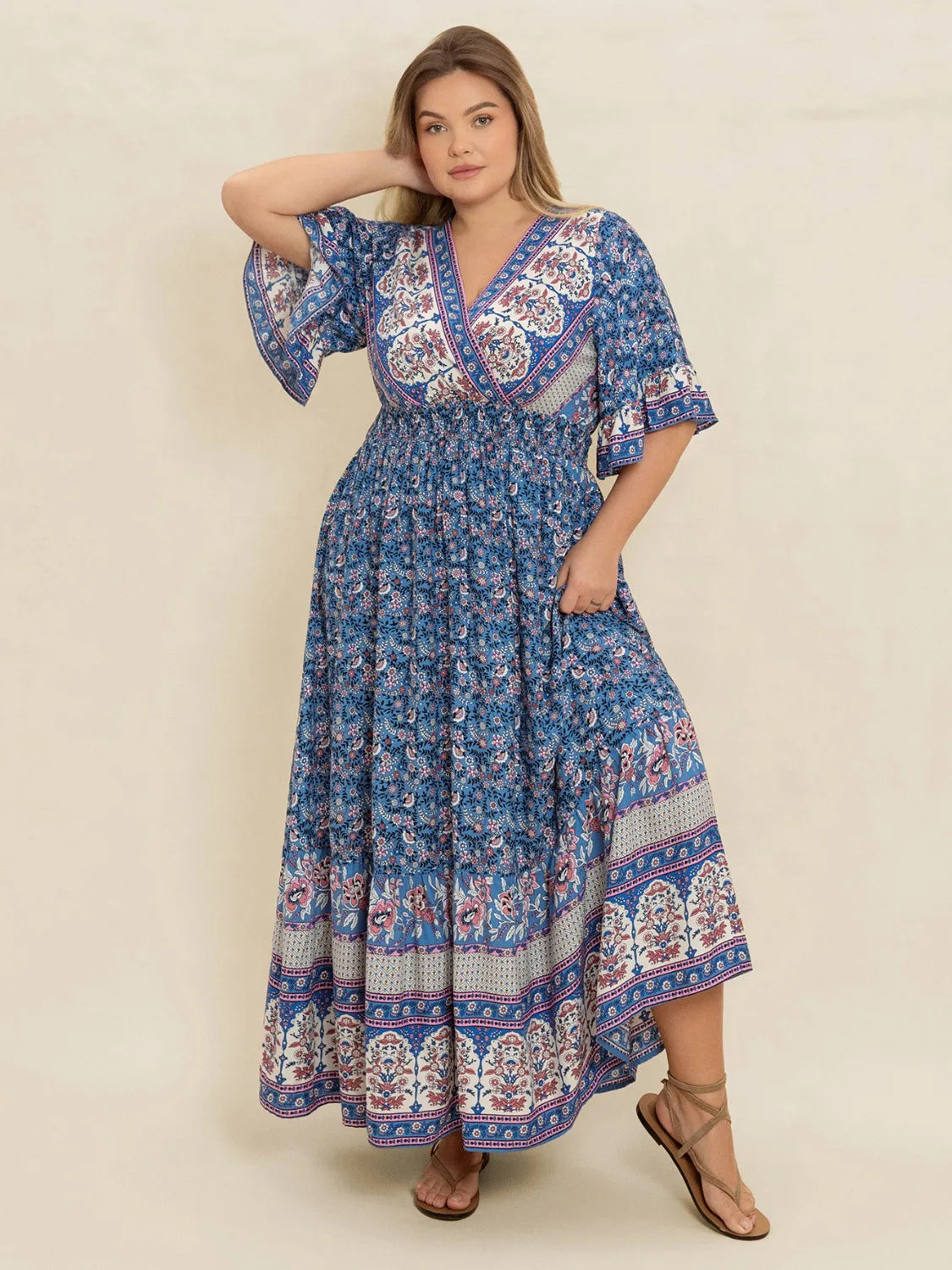 Robe imprimée à manches mi-longues et surplis grande taille