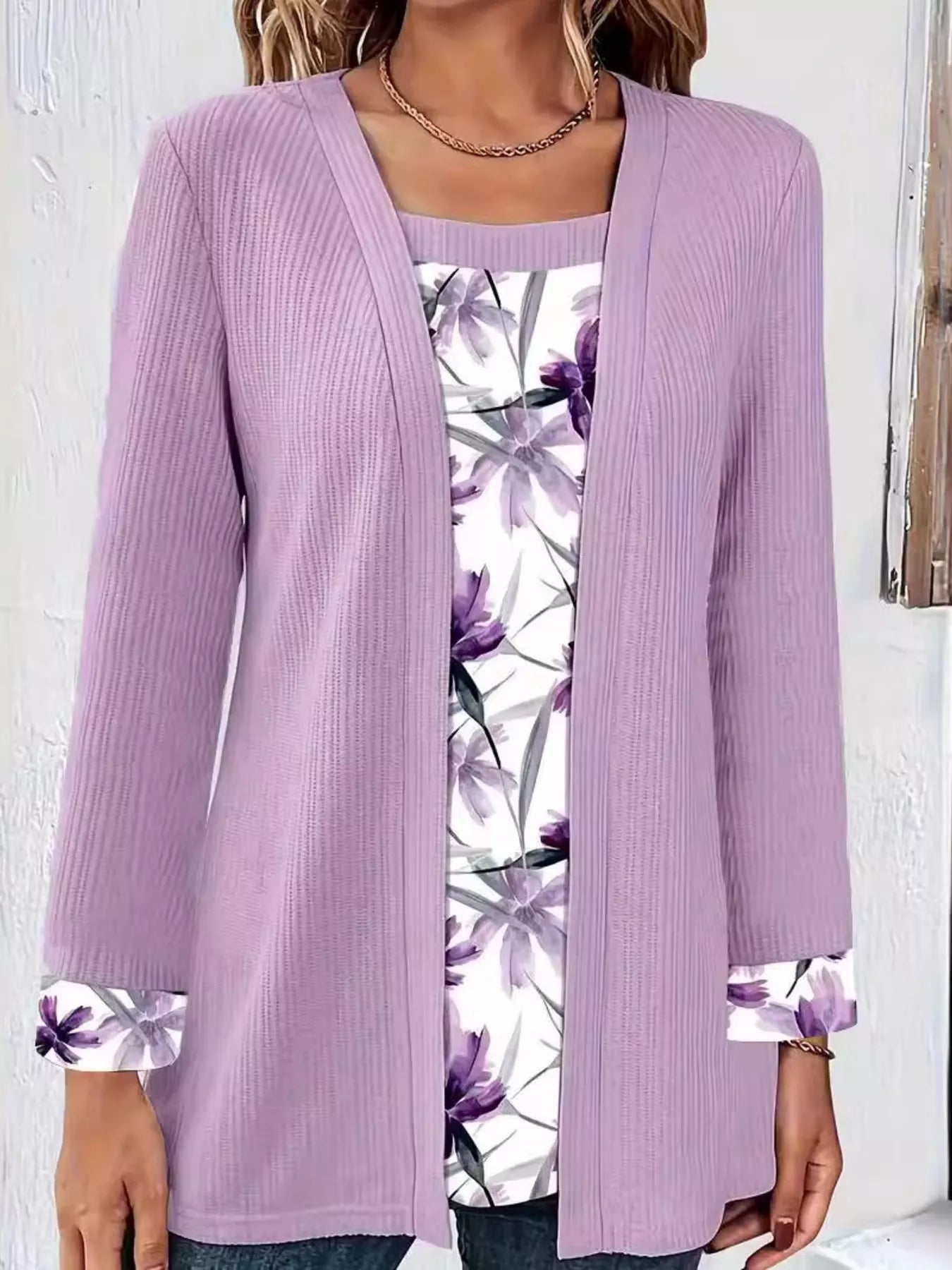 Floral Print Casual Fake Two Piece Top