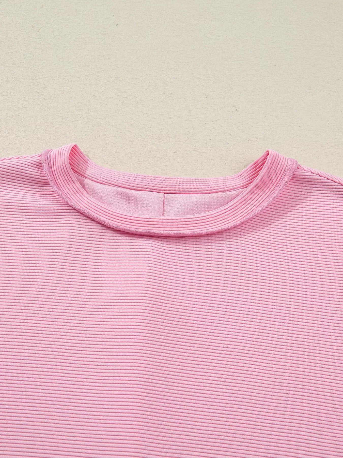 Blush Pink Horizontal Ribbed Drop Shoulder Baggy Pullover – Exposed Seam Detail