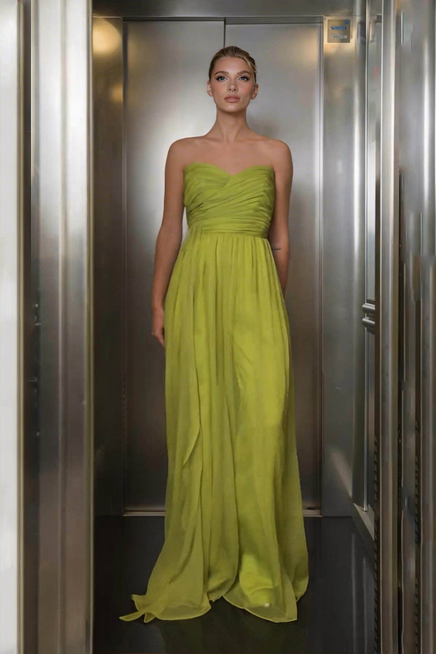 Strapless Ribbon Design Maxi Dress Green
