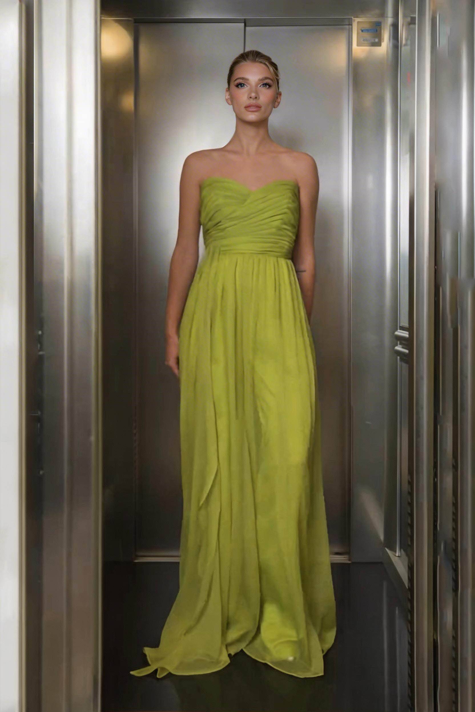 Strapless Ribbon Design Maxi Dress Green