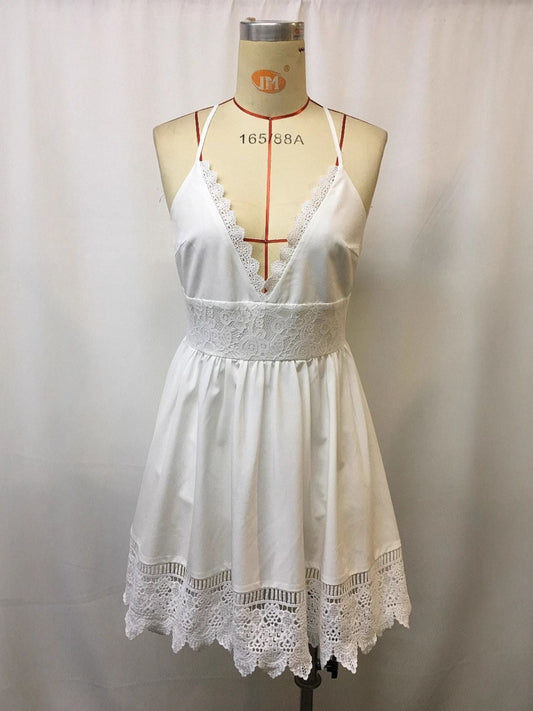 Full Size Lace Trimmed V-Neck Mini Dress Plus Size