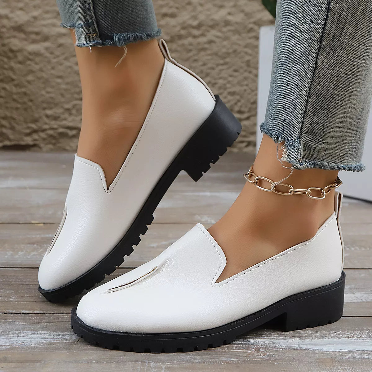 Round Toe Block Heels Loafers