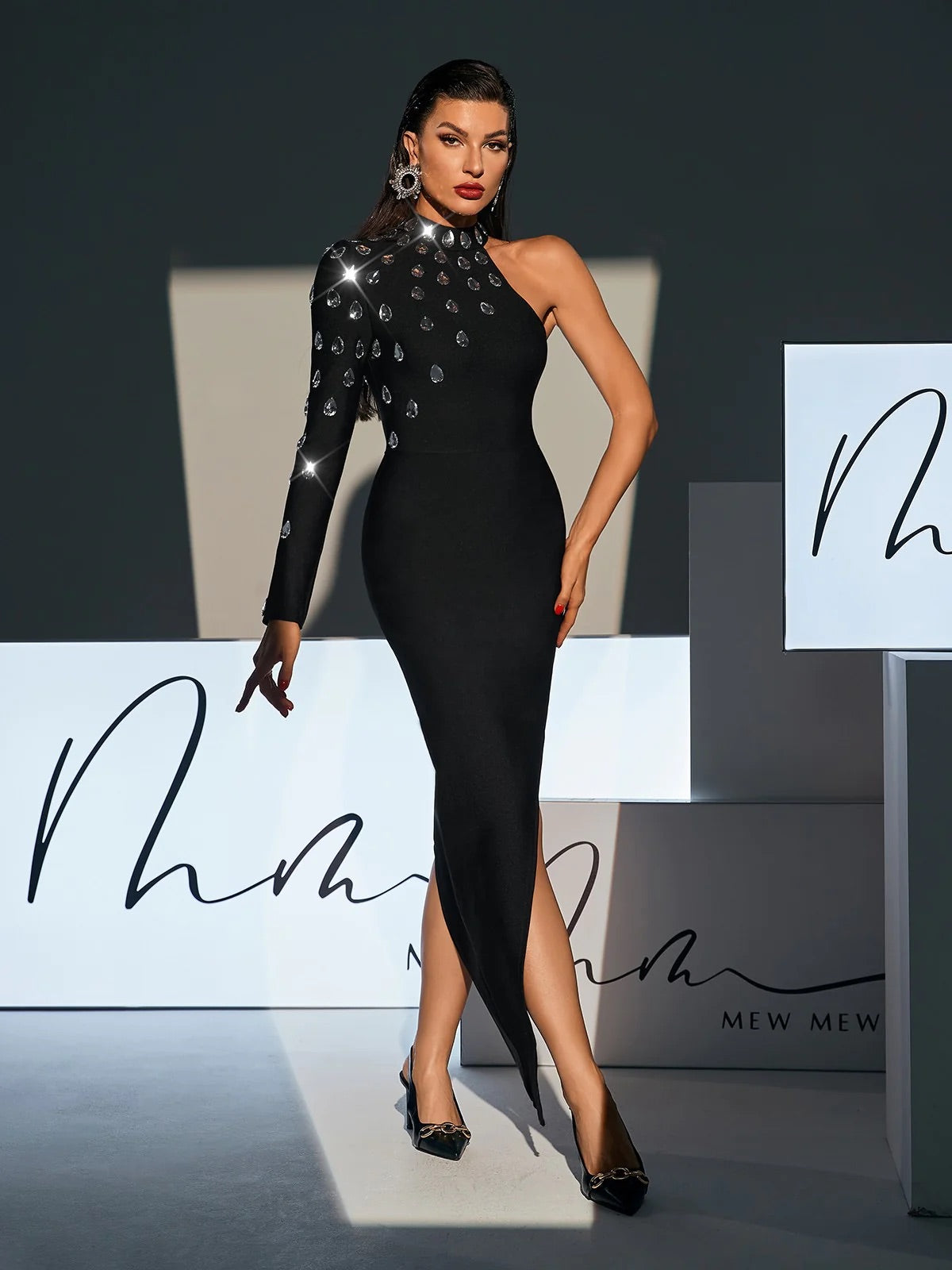 One shoulder maxi dress