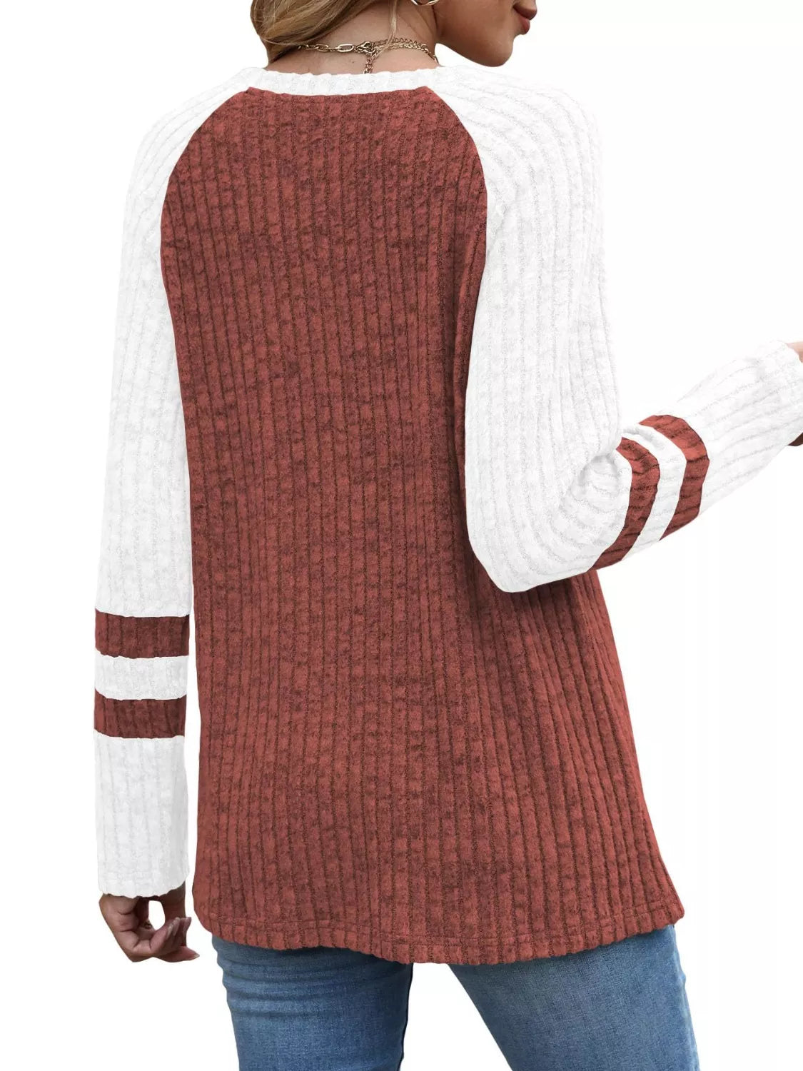 Ribbed Knit Raglan Long Sleeve T-Shirt