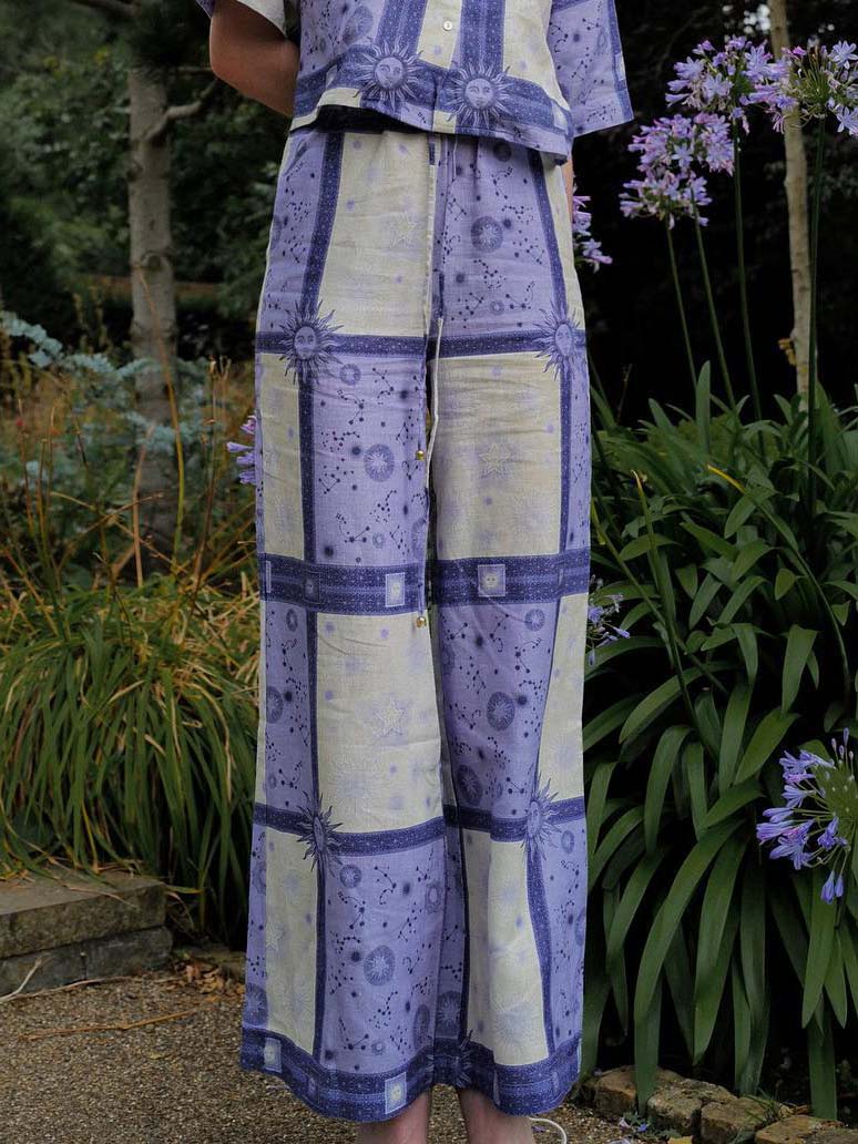 Exclusive Dreamy Galaxy Sun Print Wide-leg Pants Blue