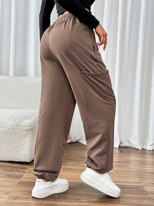 Taupe Jogger Pants – Tie Waist, Handy Pockets