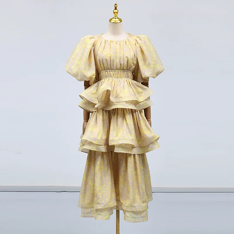 Camille Tiered Ruffle Puff Dress Set Yellow