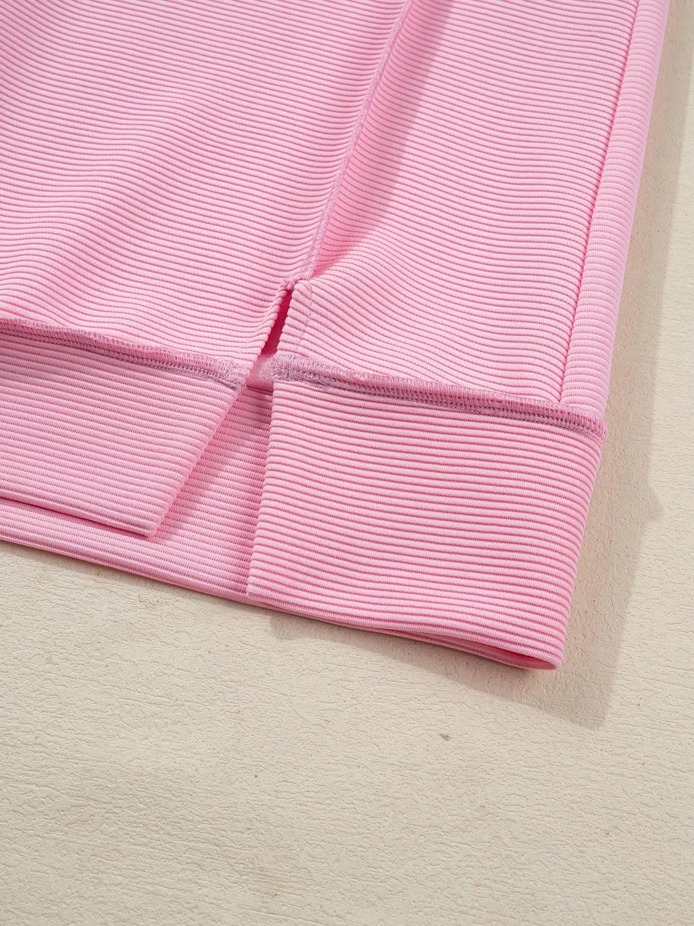Blush Pink Horizontal Ribbed Drop Shoulder Baggy Pullover – Exposed Seam Detail