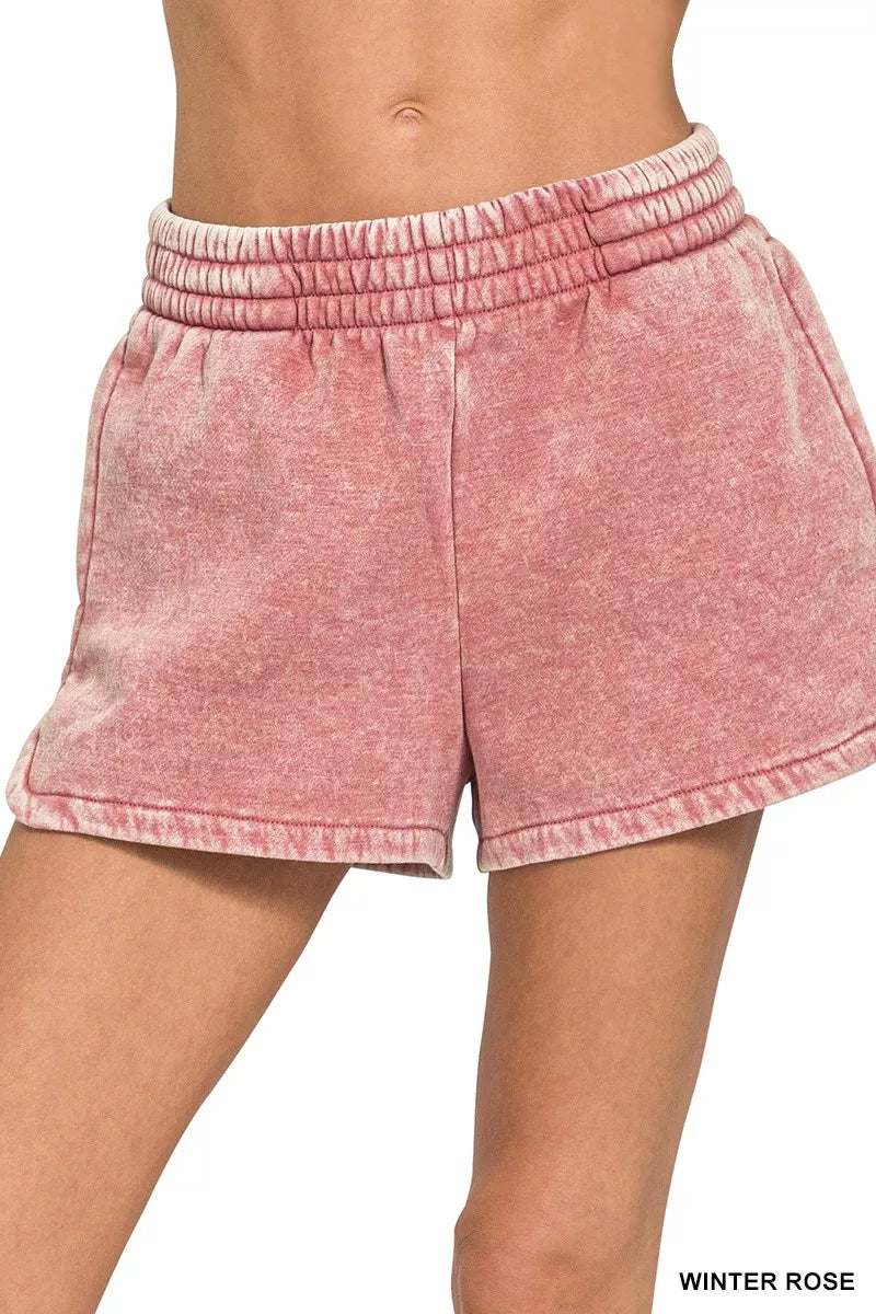 Acid Washed Dolphin Shorts in Winter Rose