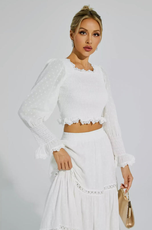 Jonas white polka dot skirt/top set