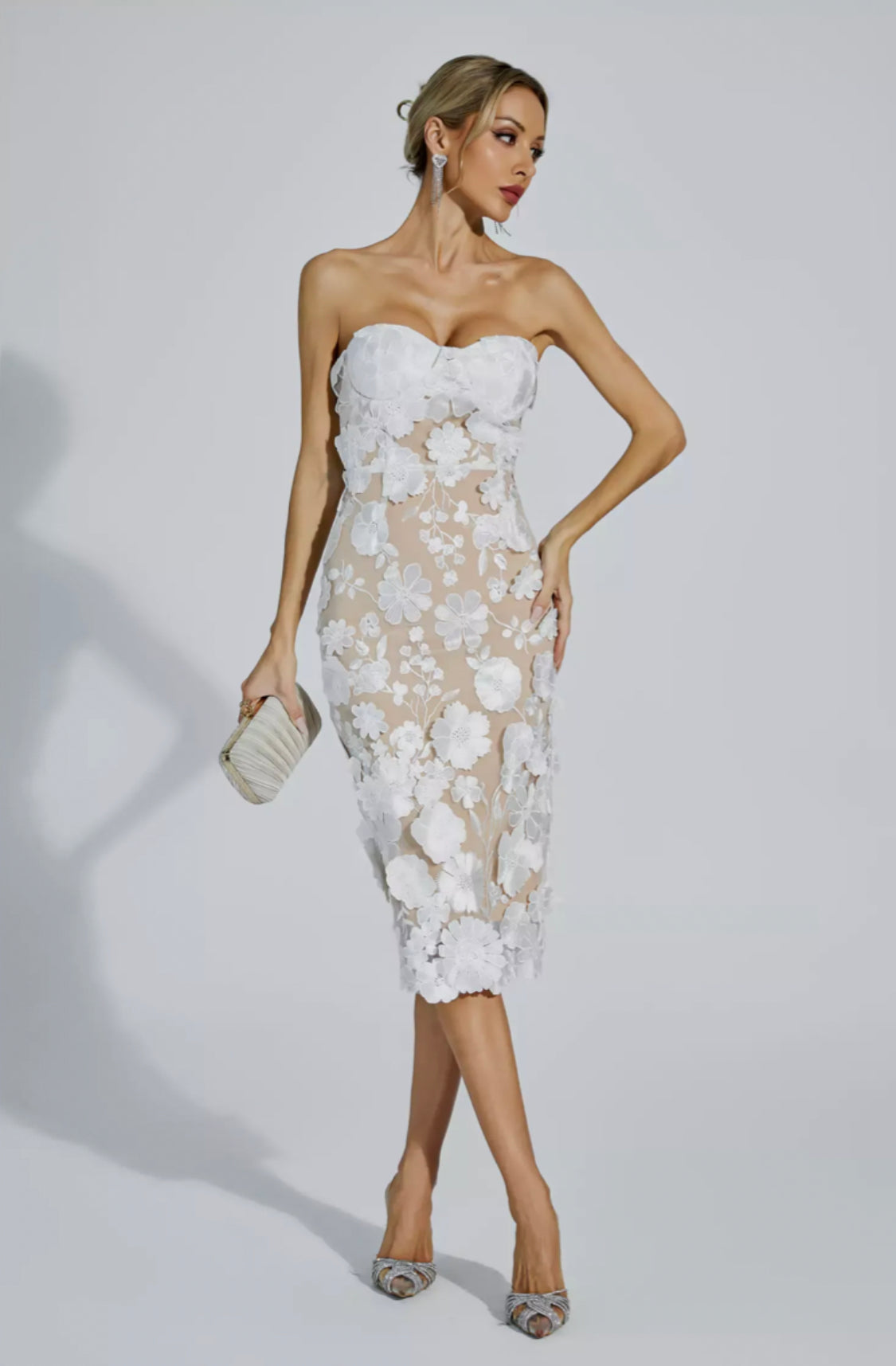 Anais flower lace midi dress