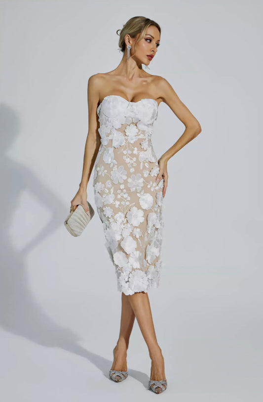 Anais flower lace midi dress
